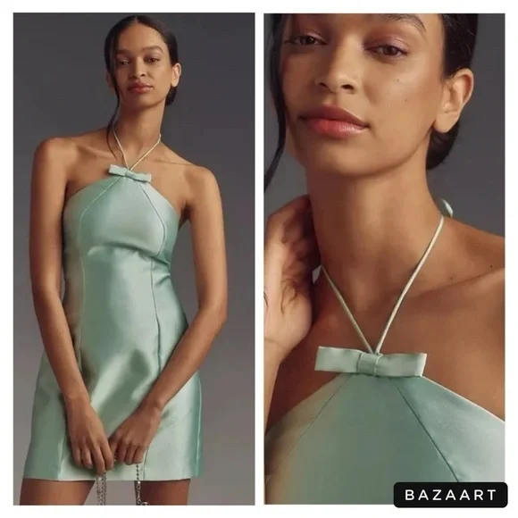 NWT Anthropologie Hutch Bow Halter Slim Mini Dress Sz L - Picture 8 of 9